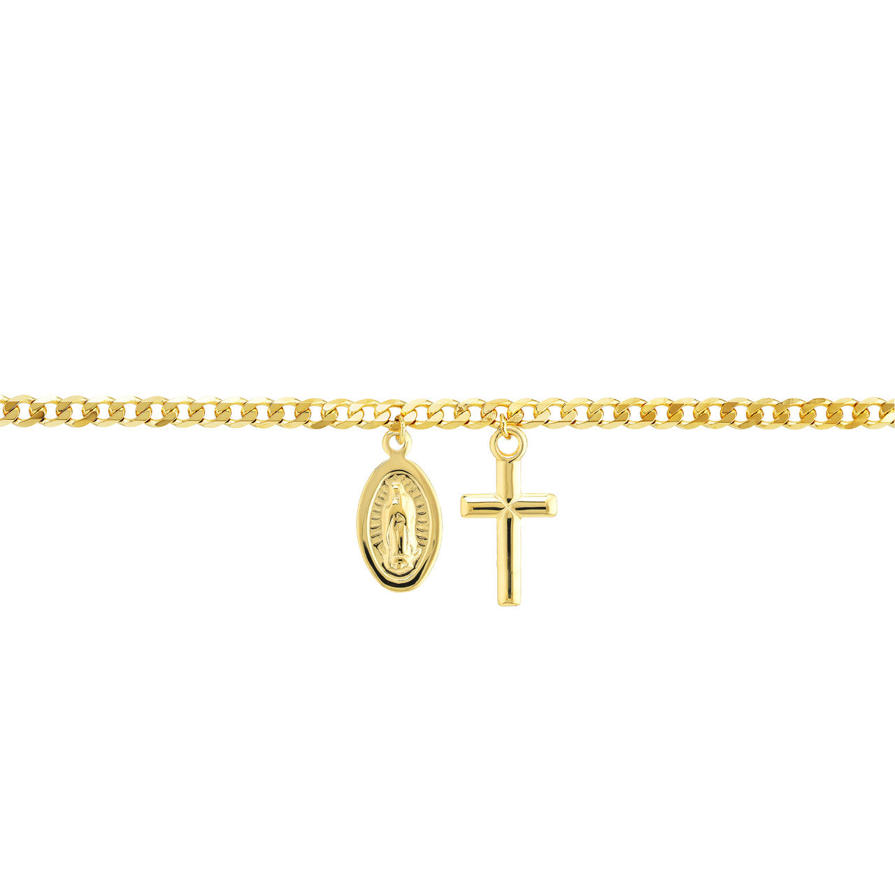 Cross/Mary Dangles on Open Curb Chain Anklet