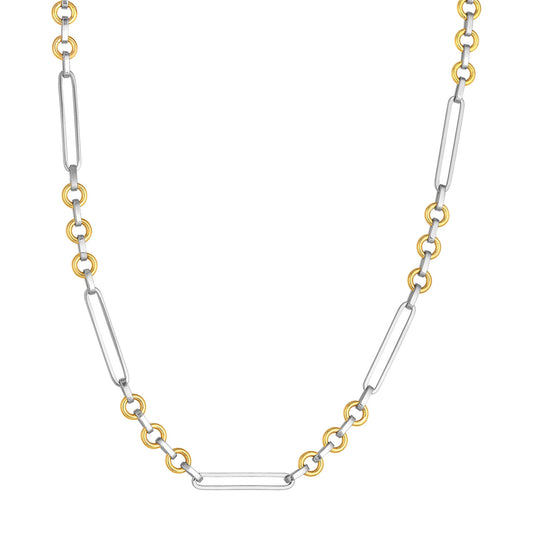 Two Tone Oval Link With Rolo Link Necklace