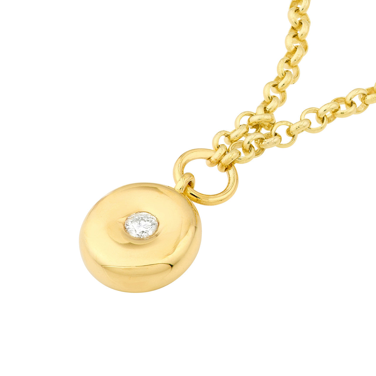 Diamond Puff Charm Rolo Necklace