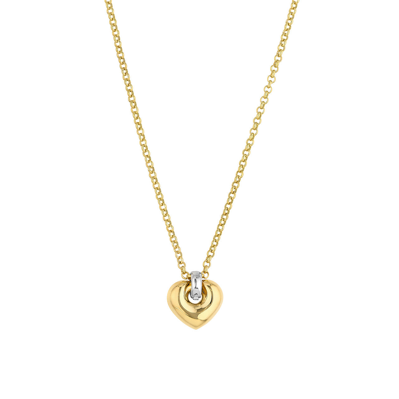 Two Tone Puff Heart Pendant Necklace