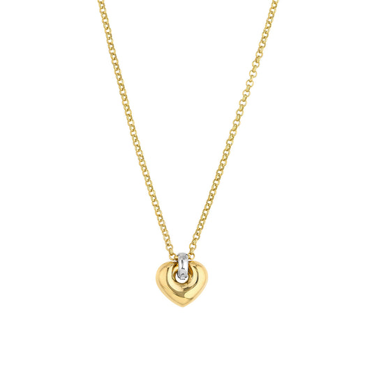 Two Tone Puff Heart Pendant Necklace