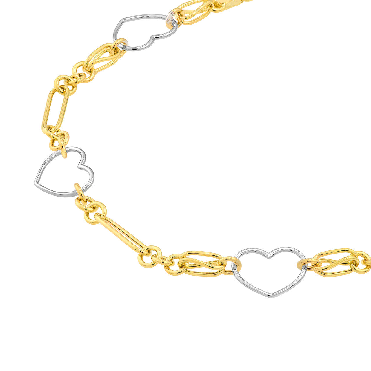 Two Tone Heart and Link Station Bracelet