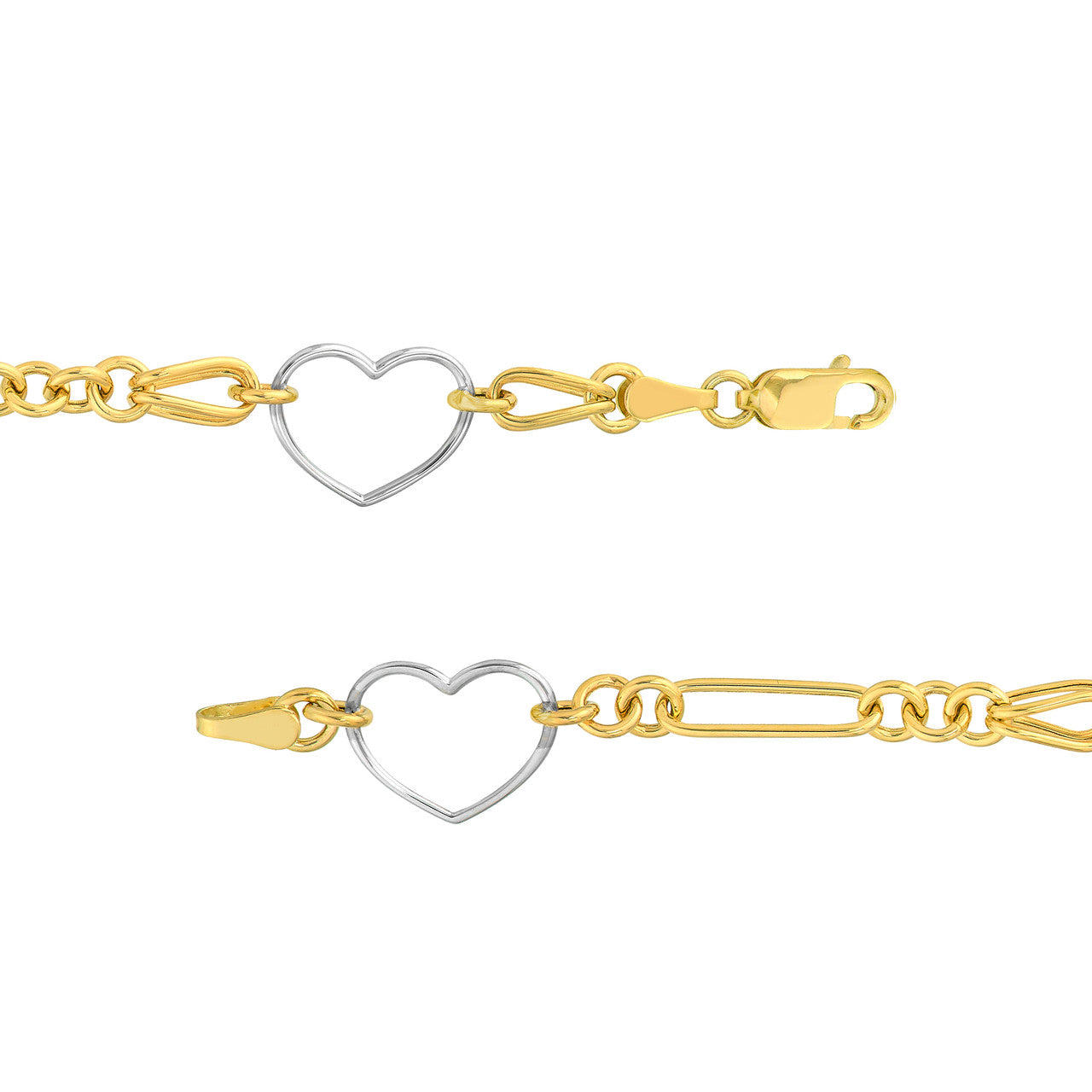 Two Tone Heart and Link Station Bracelet