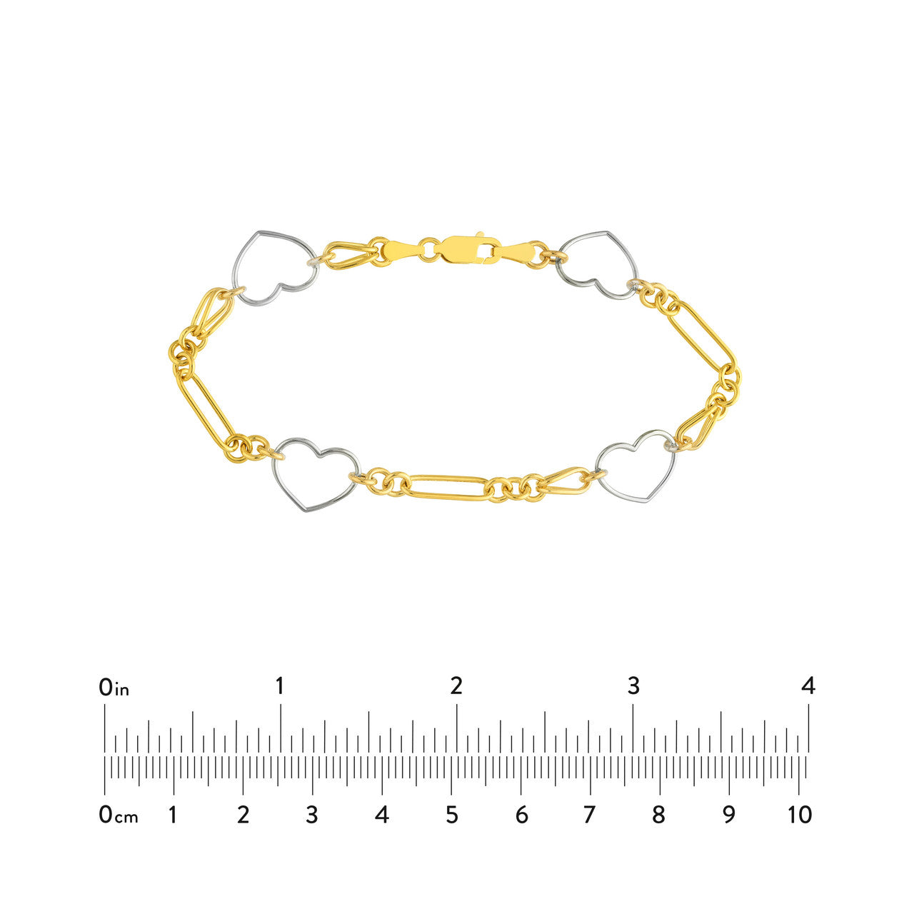 Two Tone Heart and Link Station Bracelet