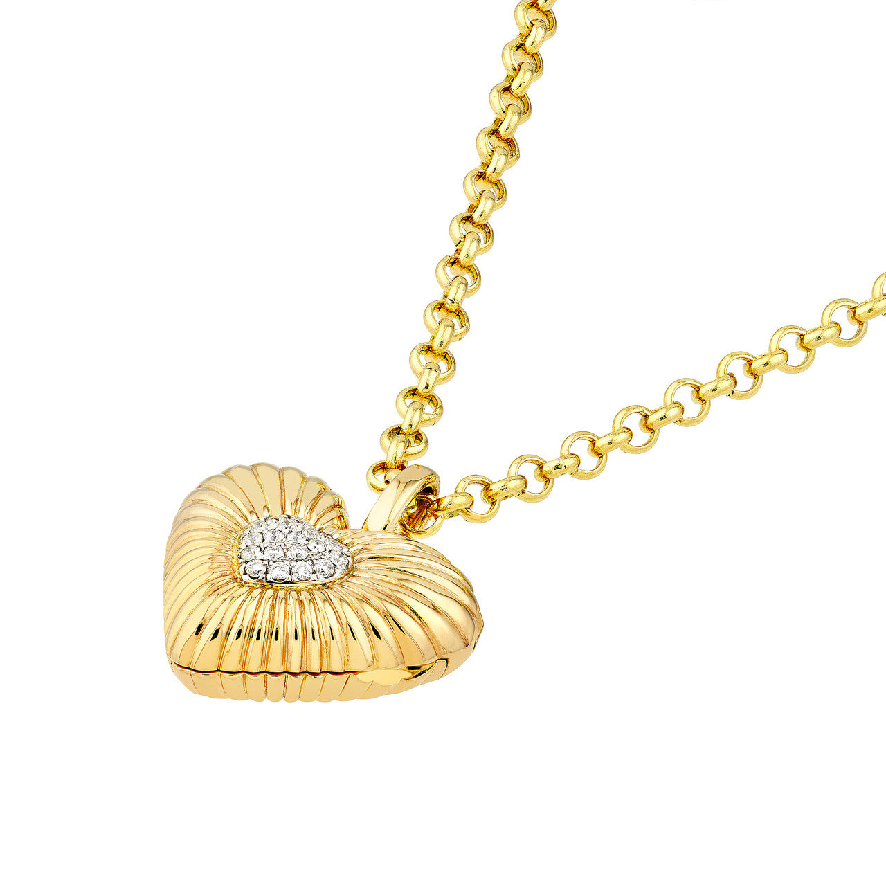 Pave Diamond Fluted Heart Locket (1/15tcw)