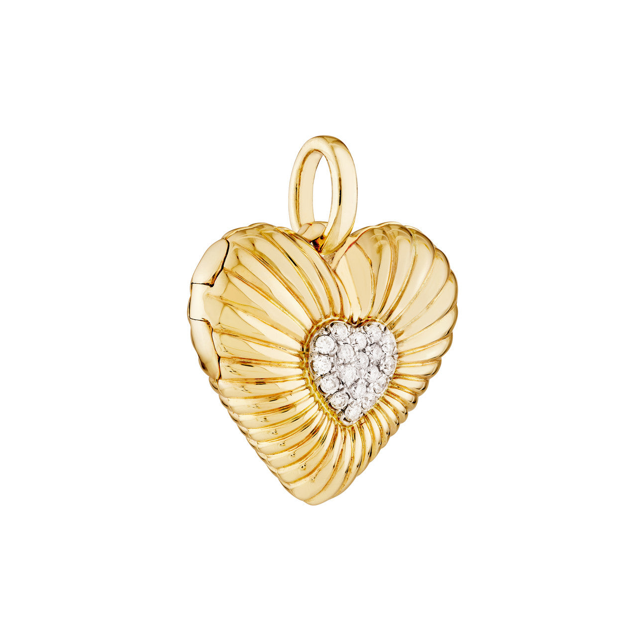 Pave Diamond Fluted Heart Locket (1/15tcw)