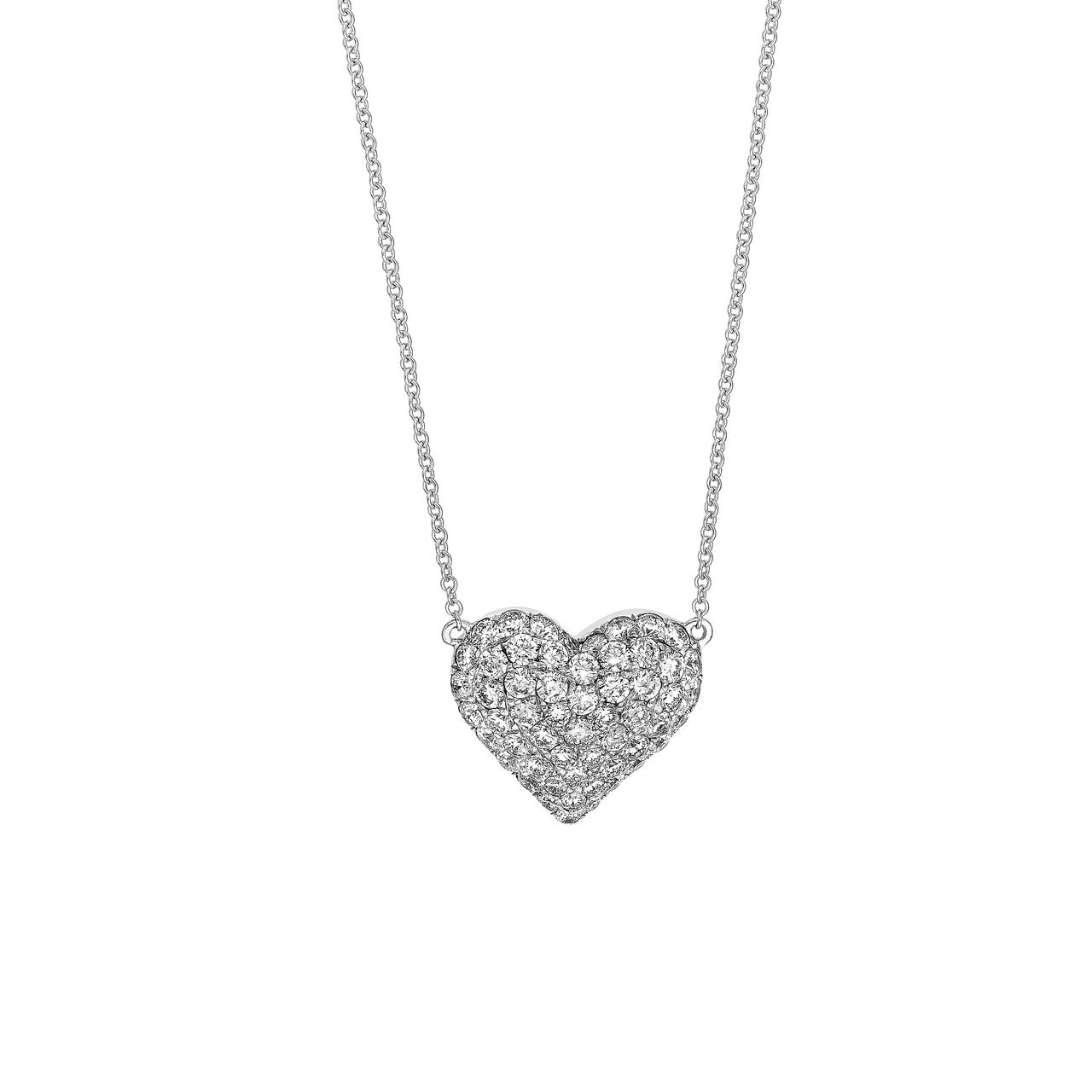 Diamond Pave Heart Necklace (1-1/5tcw) in White Gold