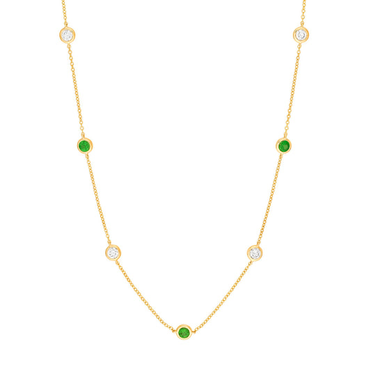 1/8tcw Diamond & Tsavorite Bezel Station Necklace