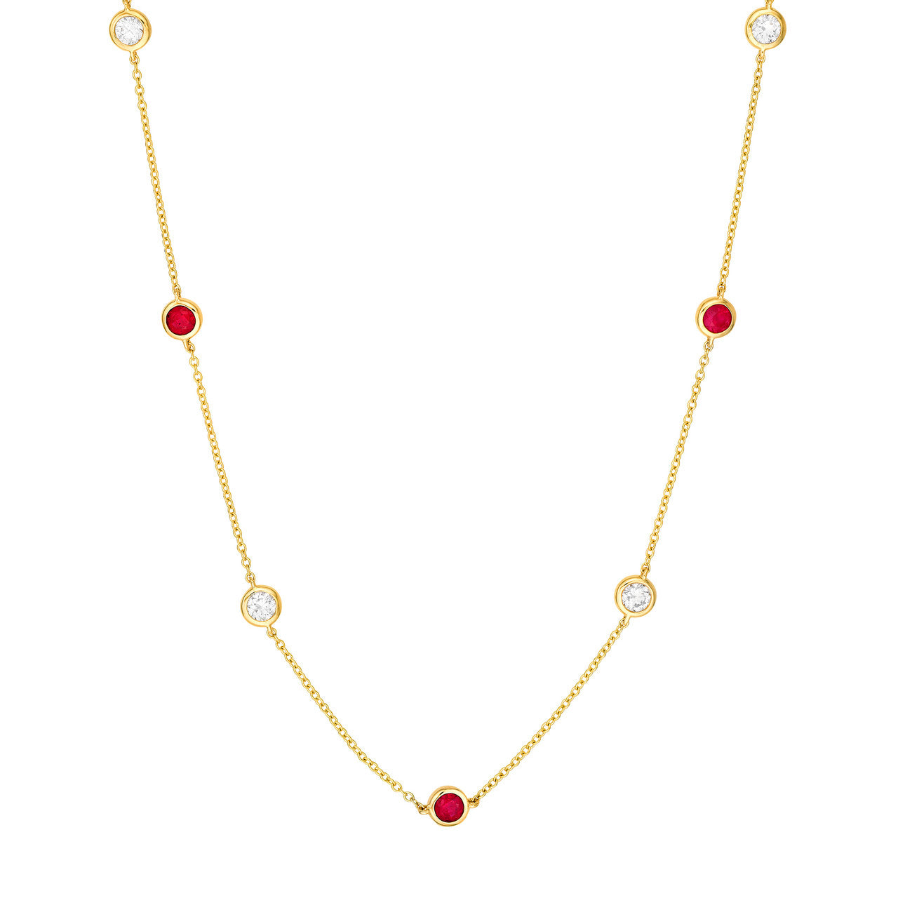 3/8tcw Diamond & Ruby Bezel Station Necklace