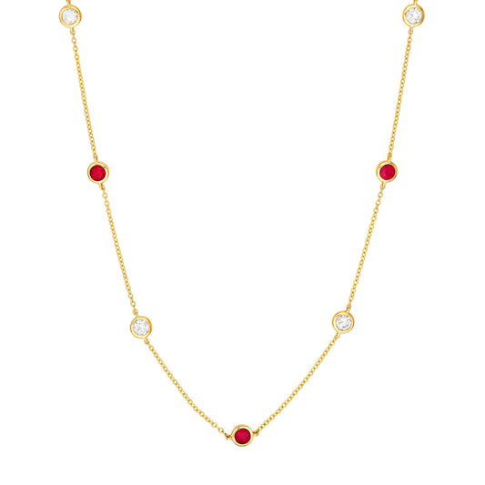 3/8tcw Diamond & Ruby Bezel Station Necklace