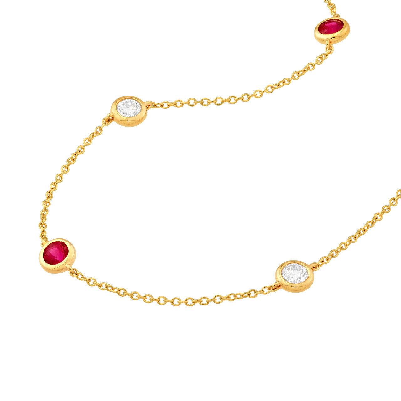 3/8tcw Diamond & Ruby Bezel Station Necklace