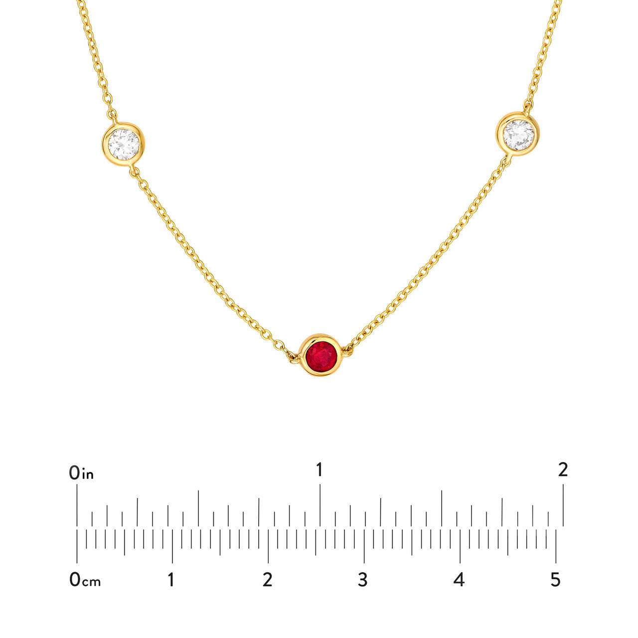 3/8tcw Diamond & Ruby Bezel Station Necklace