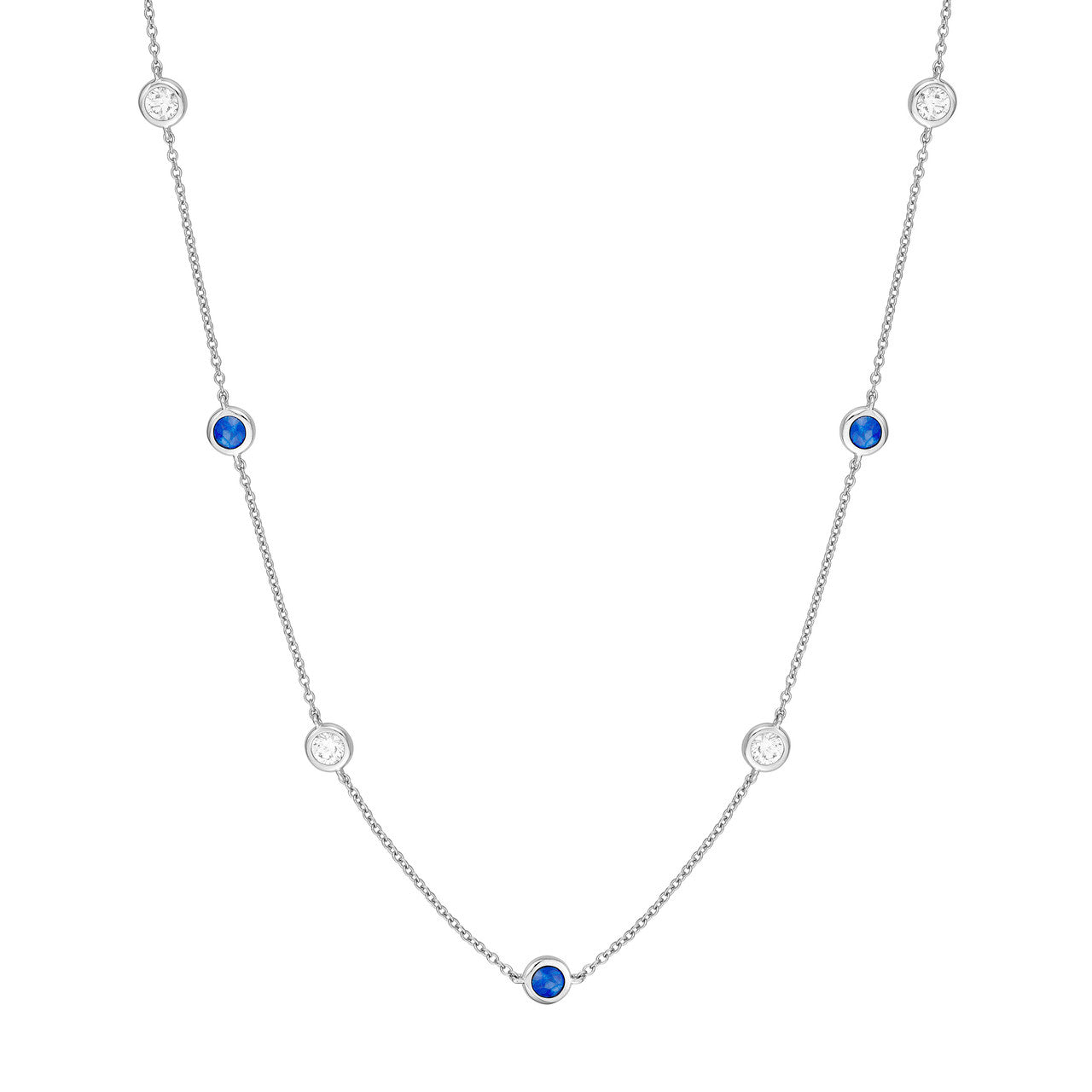 3/8tcw Diamond & Sapphire Bezel Station Necklace