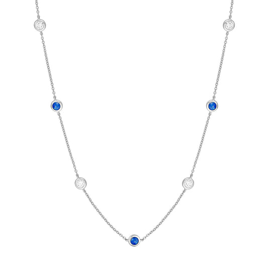 3/8tcw Diamond & Sapphire Bezel Station Necklace