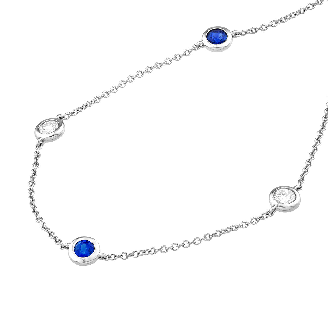 3/8tcw Diamond & Sapphire Bezel Station Necklace