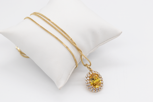 Yellow Stone Pendant with Zirconia 14KT 6.5