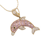 Pendant pink dolphin with zirconia 10k Italian Gold. 