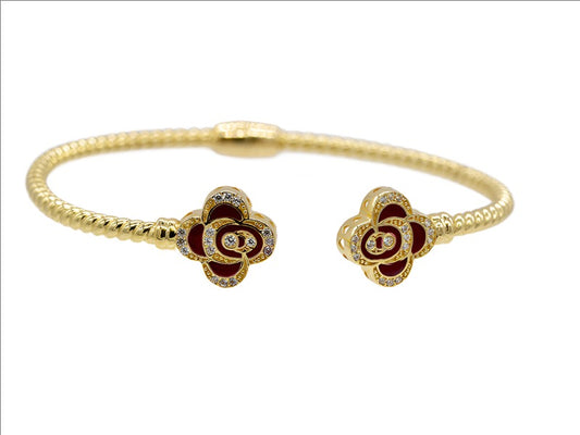 14K Gold Red Flower Bracelet with Zirconia 9.22 grams 2.5 inches Width