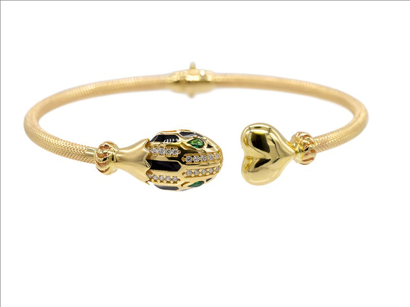 14K Gold Snake and Heart Bracelet 8.67 grams 2.5 inch Width