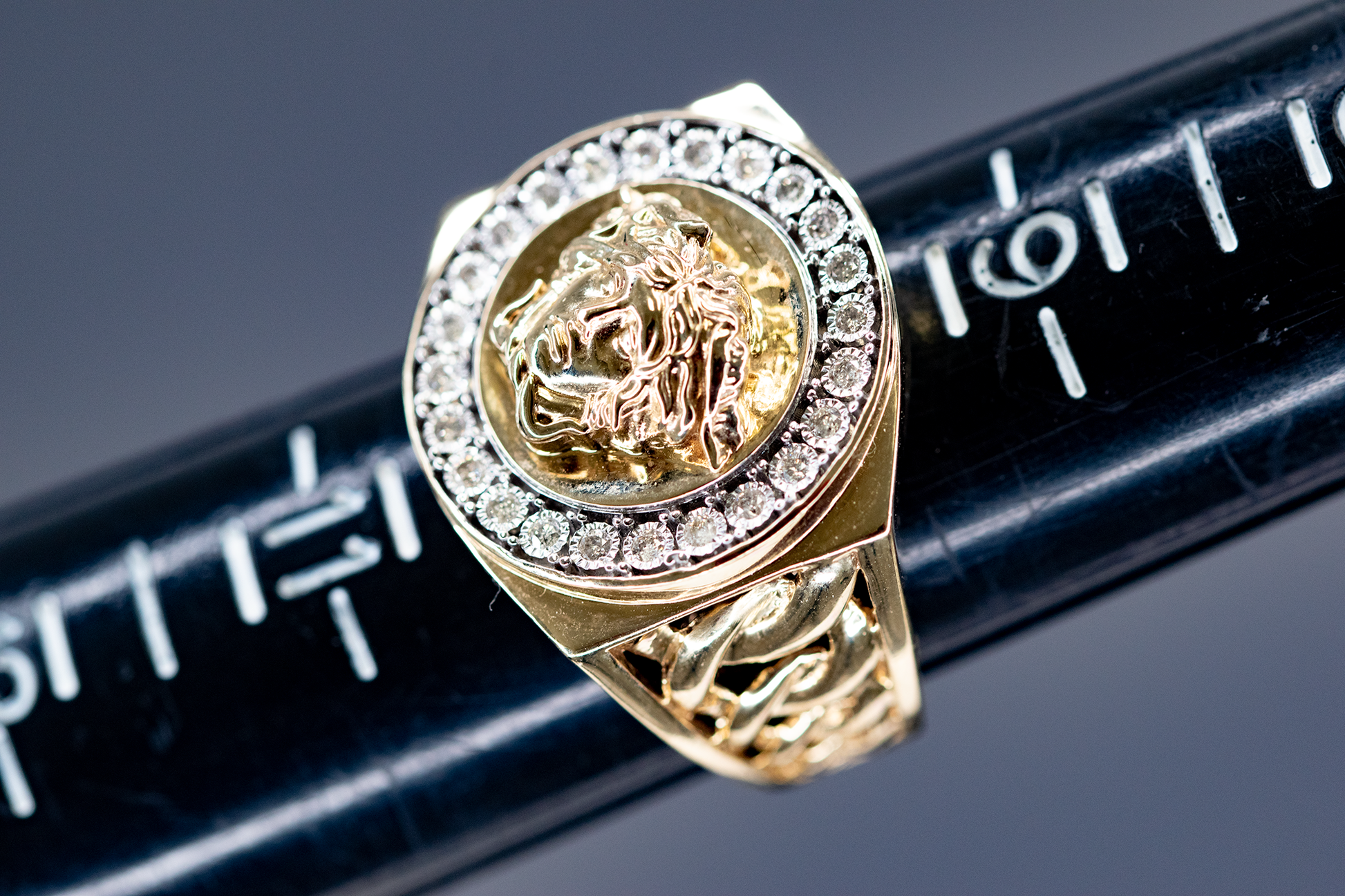 Ring Medusa with diamond 10K Italian Gold 