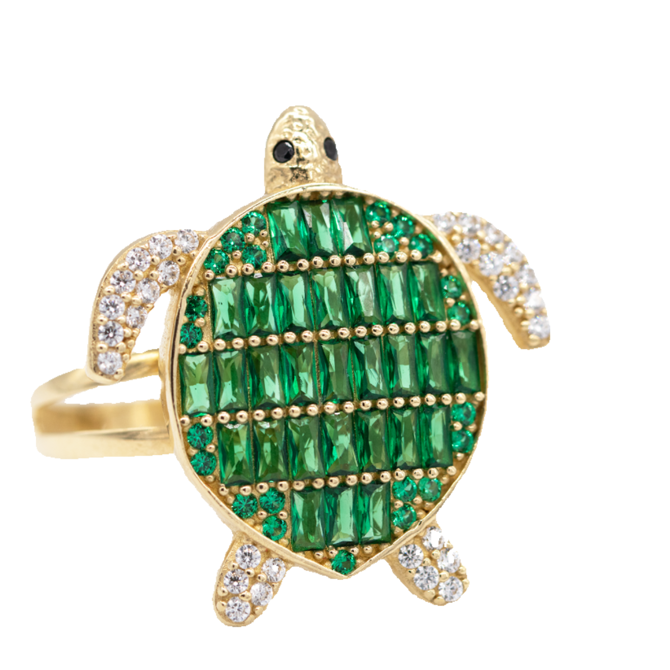 Ring green turtle design 10k Italian Gold. 