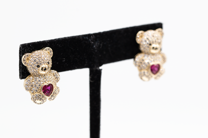 Earrings with bear design 10k gold and zirconia.  