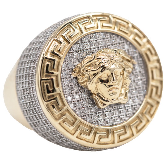 Ring with medusa Diamonds and 10k Italian Gold.