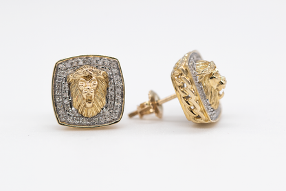 Earrings with lion and diamonds 10K Italian gold.