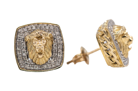 Earrings with lion and diamonds 10K Italian gold.