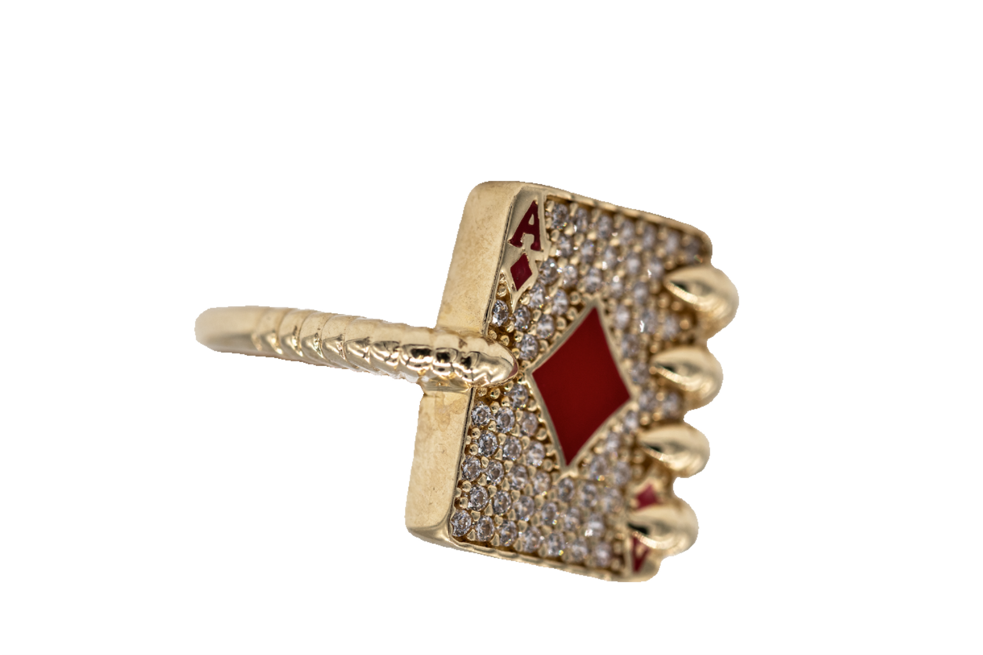 Ring poker card 10K Italian gold with zirconia. 