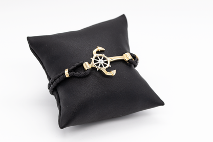 Bracelet anchor with leather 10K Italian gold.