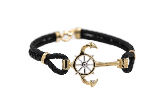 Bracelet anchor with leather 10K Italian gold.