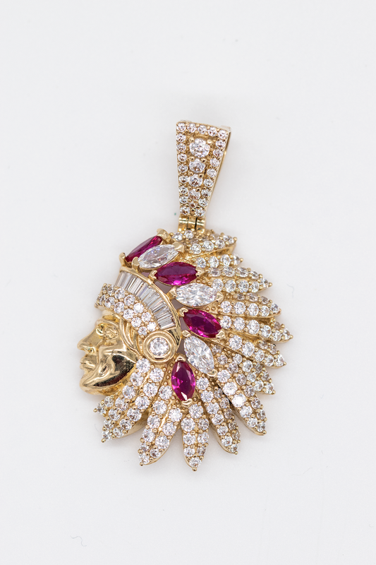 Pendent Indian design with red zirconias 10k Italian gold. 