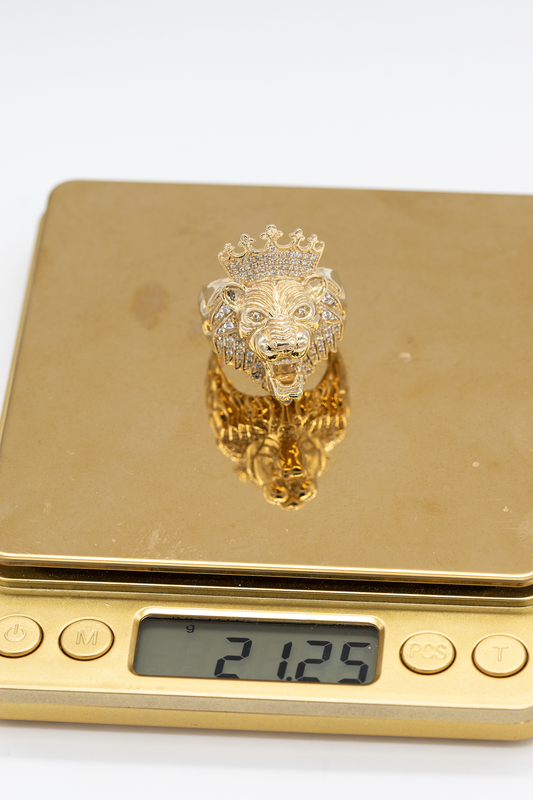 Ring Lion with crown zirconia and 10k Italian gold. 