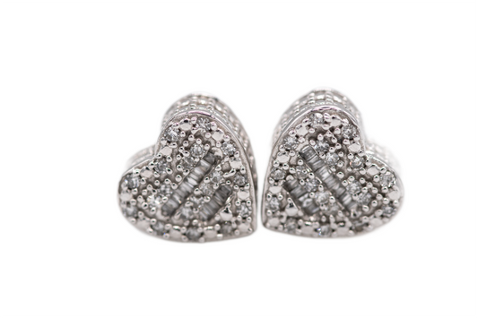 Earrings heart shape with diamonds 10k Italian gold. 