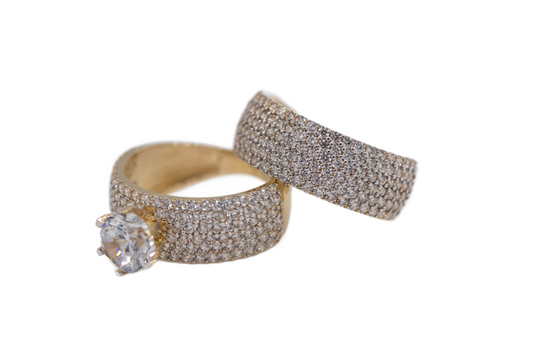 Engagement and wedding ring set 10k Italian gold and zirconia 