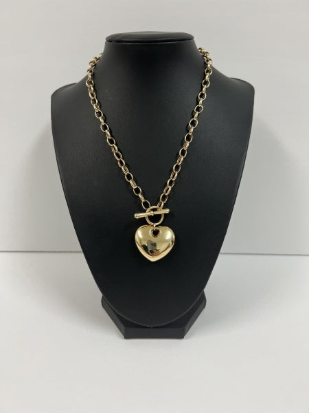10KT Gold Heart Rolo Necklace 11.85 GRAMS